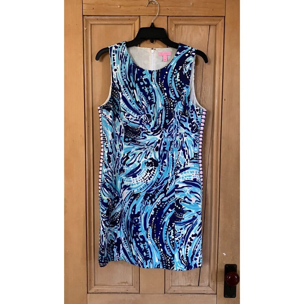 Lilly Pulitzer Womens Mila Crash The Bash Wave Shift Dress Size 8 Blue SP EXC - Picture 3 of 12